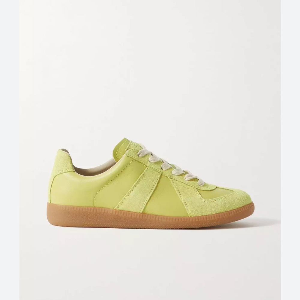 MM6 Maison Margiela Replica Lime Green Leather Sneakers GAT German Army Trainer